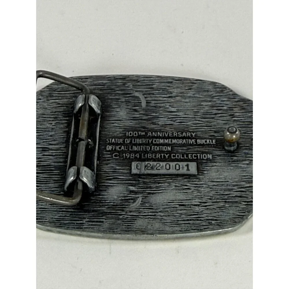 Vintage Liberty 1884-1984 Lady Liberty NYC Design Silver Tone Metal Belt Buckel